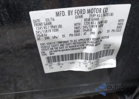 2016 Ford Edge Titanium z USA, uszkodzony, nr VIN 2FMPK4K80GBB42128